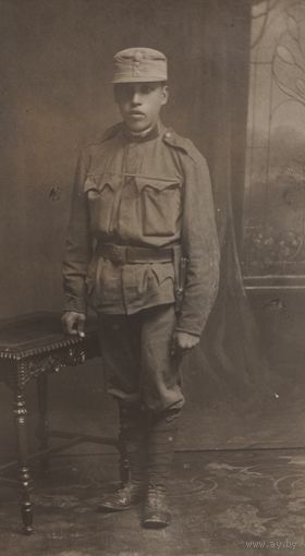 Фото ПМВ Австрийский штурмовик, штык нож ,пряга .Оригинал!