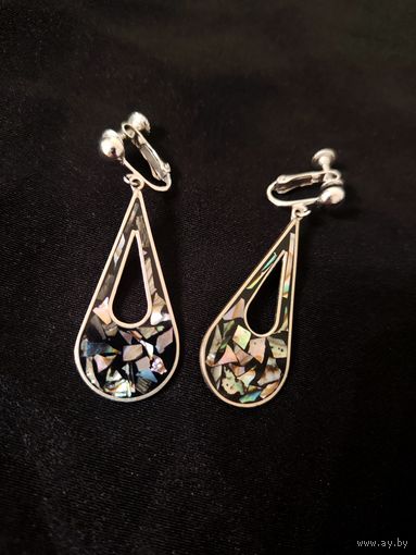 Серьги, клипсы, винтаж серебро Альпака Мексика