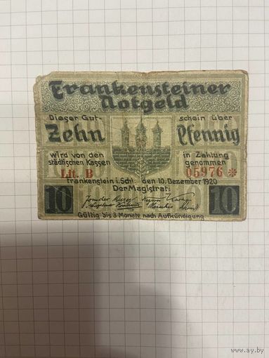 10 пфенингов (нотгельды) г. Германия.-1412