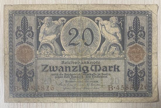 Банкнота 20 марок 1915 год. Германская империя. С рубля без МЦ.