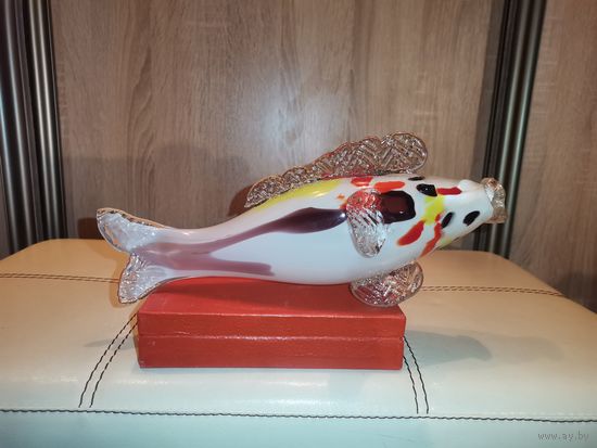 Фигурка "Рыба" из цветного стекла, времён СССР,  длина 27 см., без сколов и трещин.