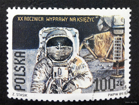 Польша 1989 г. Космос. 20-летие высадки на луну, полная серия из 1 марки #0013-K1