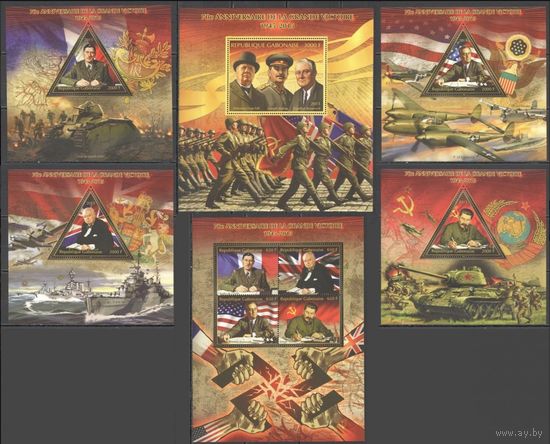 Габон 2015  Вторая Мировая Война Сталин Черчилль Рузвельт  MNH   5 Блоков + лист 4 марки