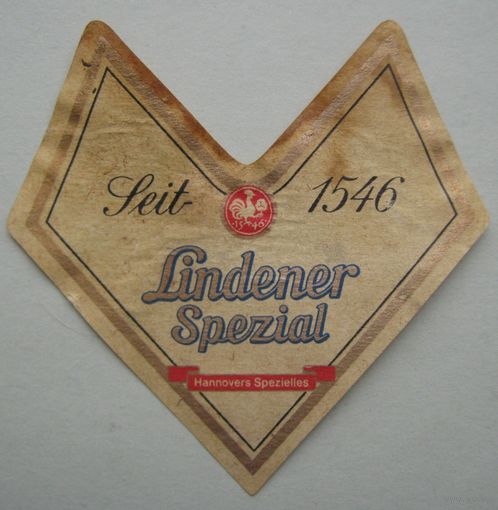Этикетка горловая с бутылки  пива " Lindener" /Германия/. Середина 1990 -х.