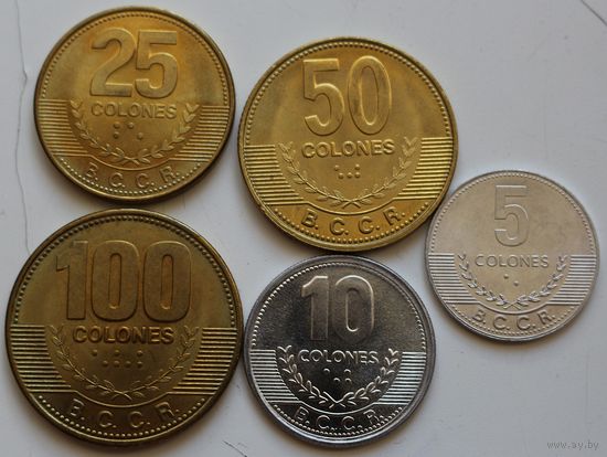 Коста-Рика Набор 5 монет (100, 50 ,25, 10, 5 колонов) 2007-2008 год