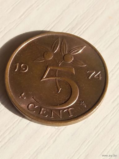 Нидерланды 5 центов 1974г.