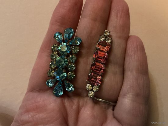 Брошь Планка Розовое и Голубое стекло Чехия 50-е