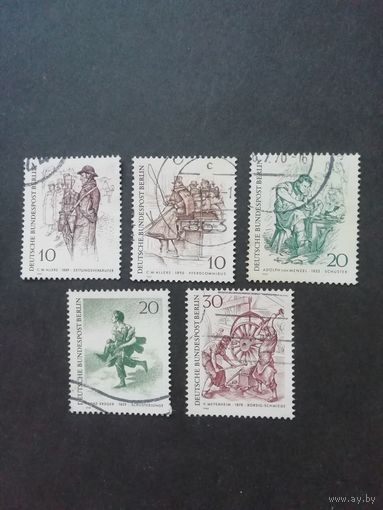 Западный Берлин. 1969 Неполная серия из 5 марок "Жизнь Берлина в ХIХ веке в рисунках и гравюрах" (гашеные без клея) Mi.331-335 каталог 1.70 евро