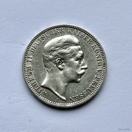 Монета СЕРЕБРО ПРУССИЯ 3 марки 1909 год ОТЛИЧНЫЕ