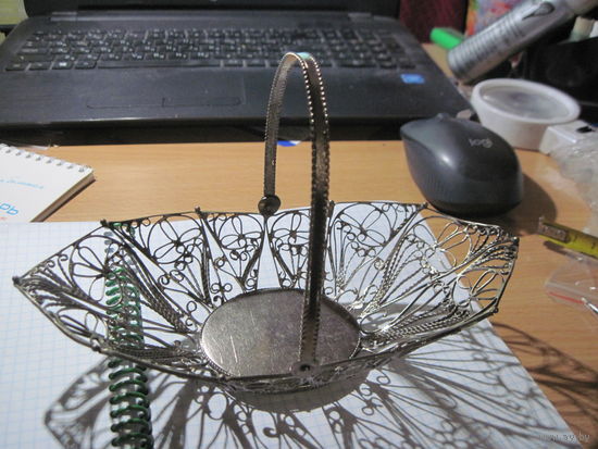 Конфетница мельхиоровая, скань.