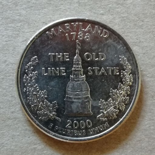 США 1/4 доллара, 2000 г. (отметка МД "D") ,  Квотер штата Мэриленд, KM# 306  ю