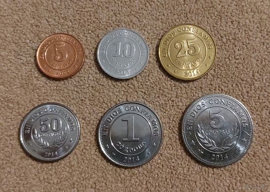 Никарагуа набор 6 монет 2002-2015 UNC