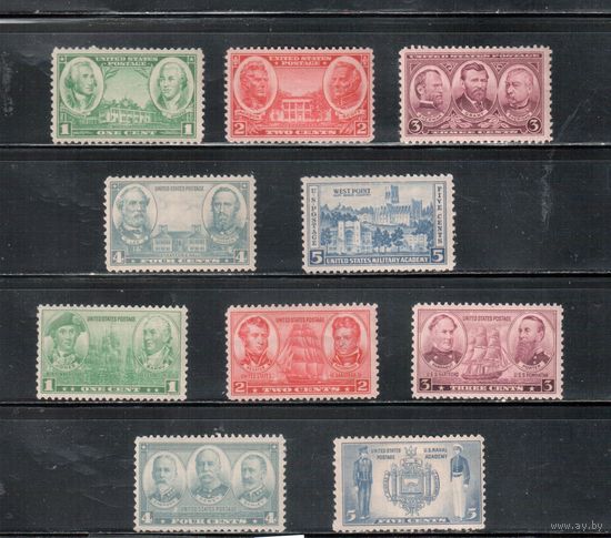 США-1936, (Скотт.785-794), **, Армия и флот США, Генералы(полная серия)