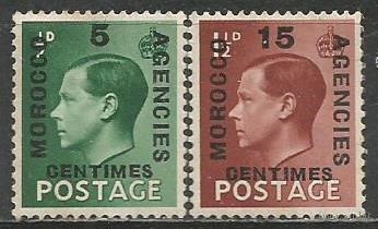 Французское Марокко. Король Эдуард VIII. Надпечатка на Британии. 1936г. Mi#237-38. Серия.