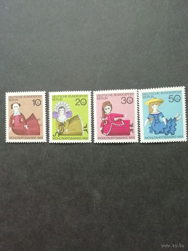 Западный Берлин. 1968 Серия из 4 марок "Куклы XIX века " (чистые**) Mi.322-325 каталог 1.30 евро