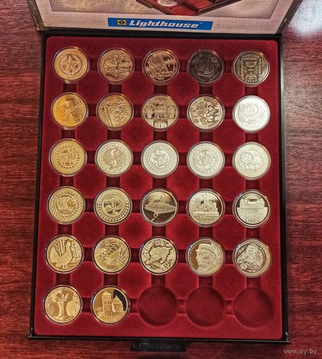 Коллекция памятных медно-никелевых монет Республики Беларусь, 1 рубль, 27 штук,  2002-2020 г.г., планшет