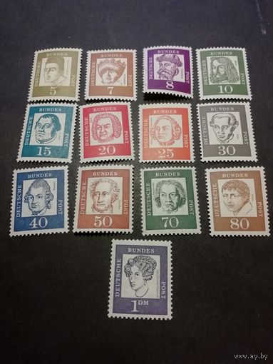 ФРГ 1961 Серия полная из тринадцати марок стандарта за 1961 год "Значительные люди" (чистые**) Mi.347-356, 358-359, 361 общий каталог 3.90 евро