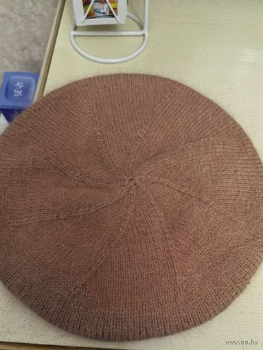 Вязанная шапка-берет из пуха норки