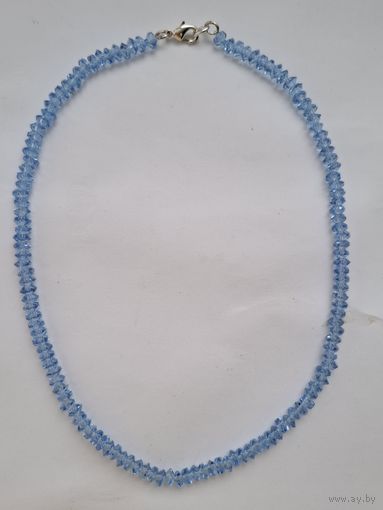 Бусы. Голубое стекло. Аквамариновое ожерелье. Длина 43.6 см