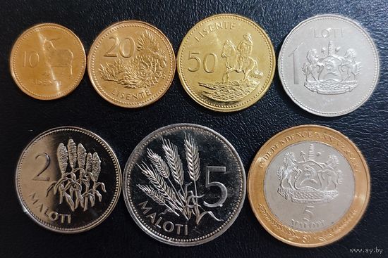 Лесото 10, 20, 50 лисенте, 1, лоти, 2, 5 малоти 2010 - 2023 гг. +  5 малоти "50 лет Независимости" 2016г. (набор 7 монет)