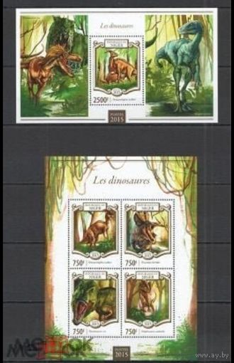 НИГЕР  2015 СЕРИЯ Блоков динозавры рептилии   фауна  MNH