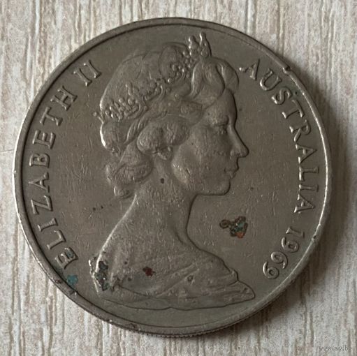 Монета 20 центов 1969 год. Австралия. Королева Елизавета II. С рубля без МЦ