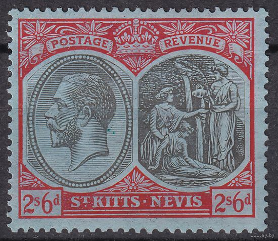 183.BrK. Великобритания. Колонии. Сент Китс и Невис. Георг V. 1921 г.  2,6Sh. Mi.#50.