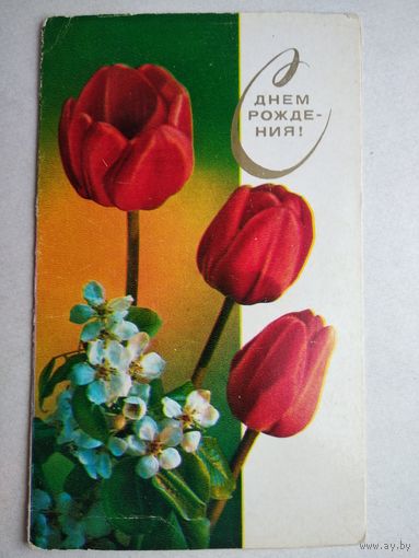 Открытка ,,с днем рождения,, 1969 г. ,двойная ,чистая