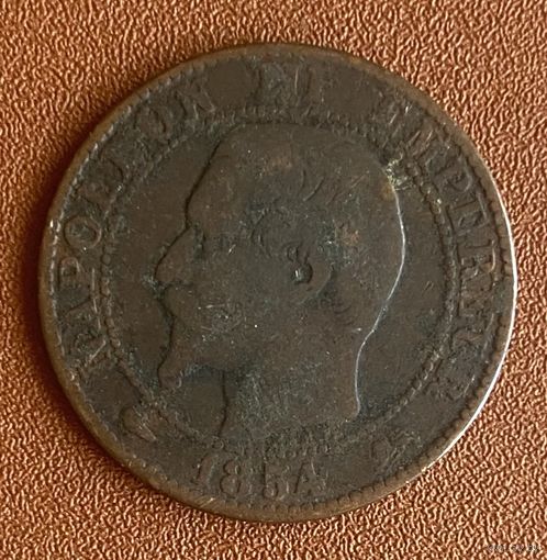 Монета. Франция . 5 сантимов 1854 год. Император Наполеон III. Монетный двор Лион.