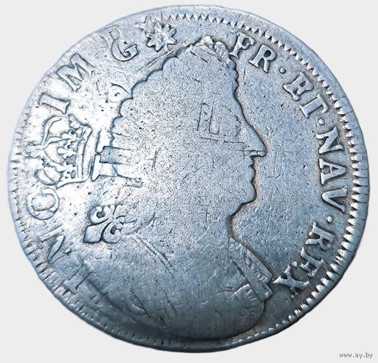 Экю 1698, Людовик 14 "Король-Солнце", перечекан, с рубля