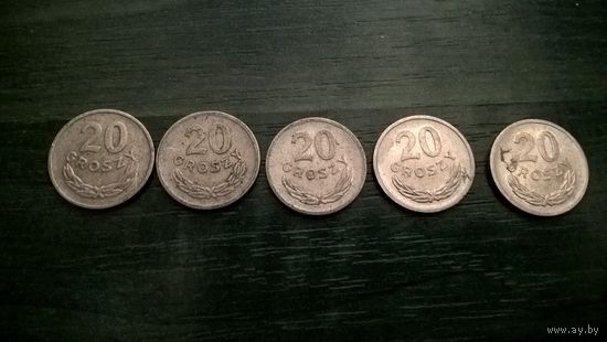 Польша 20 грошей - 1949 , 1961 ,1969 ,1973, 1976, 1977, 1979, 1981 .