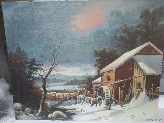 Художник George Henry DURRIE 1820 -1863 "Old Mill in Winter" 1861 (48х60см) копия худ. Барановский А.В. 1992