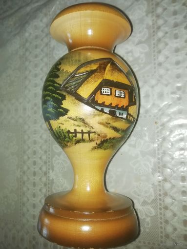 Деревянная ваза 16 см. Ручная работа: роспись, резьба.