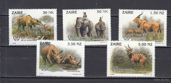 Фауна. Звери. Заир. 1993. 5 марок. Michel N 1079-1083 (7,0 е)