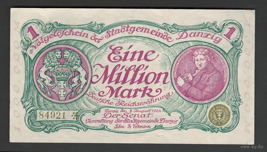 Данциг 1000000 марок 1923 года. Тип Р-24a. Состояние XF+/aUNC (2)