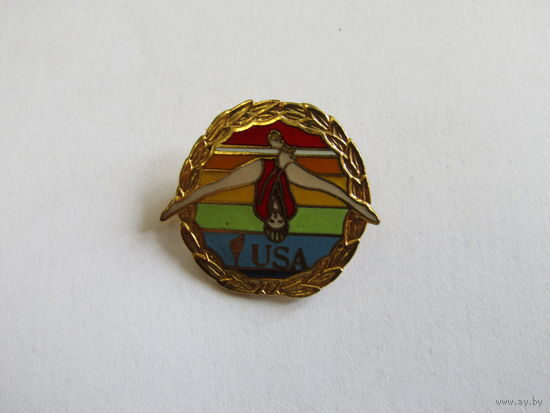 Значок. Знак. "26-й Чемпионат мира по спортивной гимнастике". "США". "Индиана". "Спорт". "Гимнастика". "Олимпиада". 1991. м