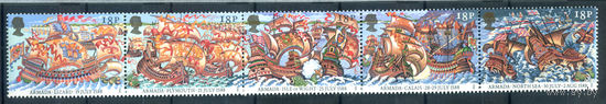 Великобритания - 1988г. - 400 лет крушения испанской армады, корабли - 5 марок - сцепка - полная серия, MNH [Mi 1155-1159]. #3-GB-Z-2-60