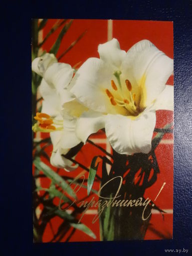 С праздником!  Лилии.  1972 г.  подписанная.