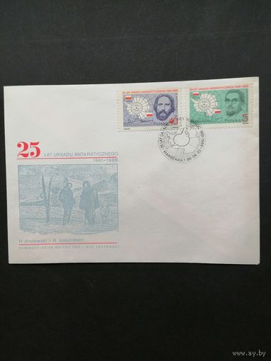 Польша 1986 КПД с полной серией марок "25-летие подписания Договора об Антарктике" (спецгашение) Mi.3033-3034 каталог 2.00 евро