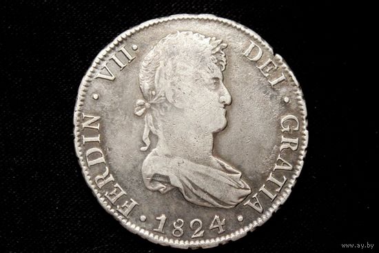 8 реалов 1824 г. Испания, Фердинанд VII. Кабинетная патина, с подвеса