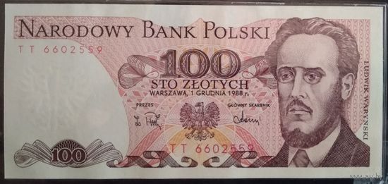 100 злотых 1988г, UNC, с 1 рубля (распродажа коллекции).