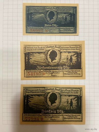 Нотгельд 10-25-50 пфеннигов Германия Альпийская коммуна Харц -0301