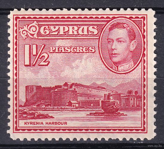 102.BrK. Великобритания. Колонии.  Кипр. Георг VI. Архитектура и пейзажи. 1938 г. 1 1/2P. Mi.#141A.