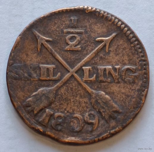 Швеция.1/2 скиллинга 1809 года.