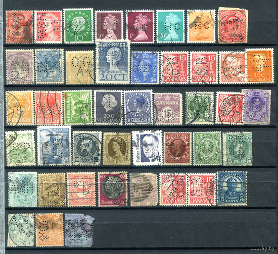 Марки разных стран 1 - перфины - 40+ марок - гашёные. #O-W-86-B-1