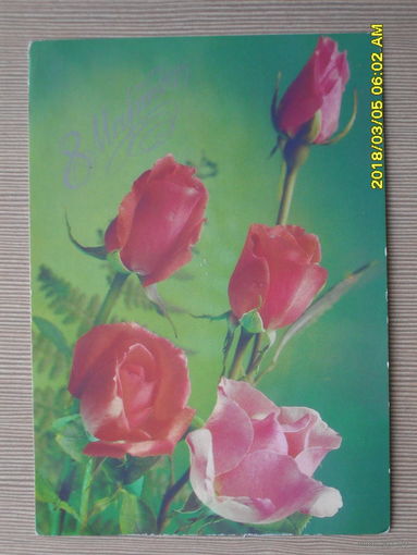 ЧИСТАЯ ПОЧТОВАЯ ОТКРЫТКА.8 МАРТА.фото.П.КОСТЕНКО. 1988г.