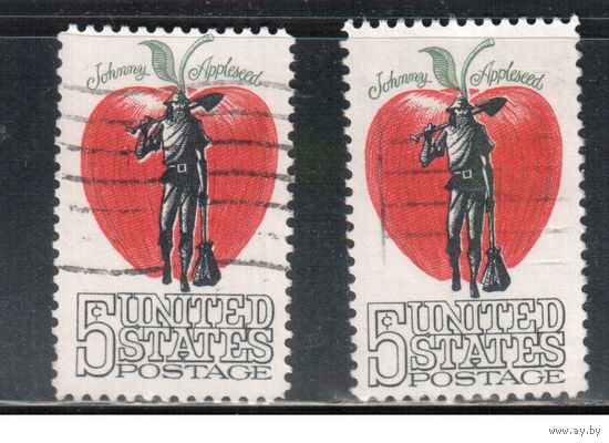 США-1966, (Мих. 908 х+у) , гаш. , Фольклор, Яблоко (одиночка), 2 типа бумаги(2)