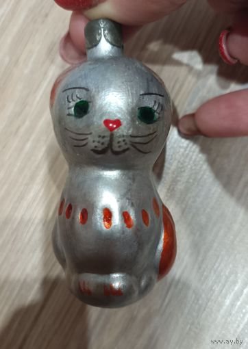 Елочные игрушки, стекло, кот, котик