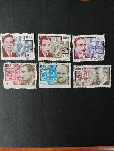 ГДР 1964 Полная серия марок "Сохранение национальных мемориалов. Память борцам антифашистам" (спецгашение с клеем) Mi.1014-1019 каталог 6.50 евро