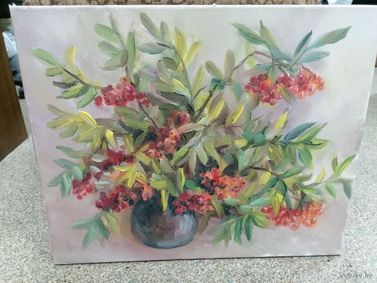 Живопись маслом на холсте, Рябина, торги с Рубля